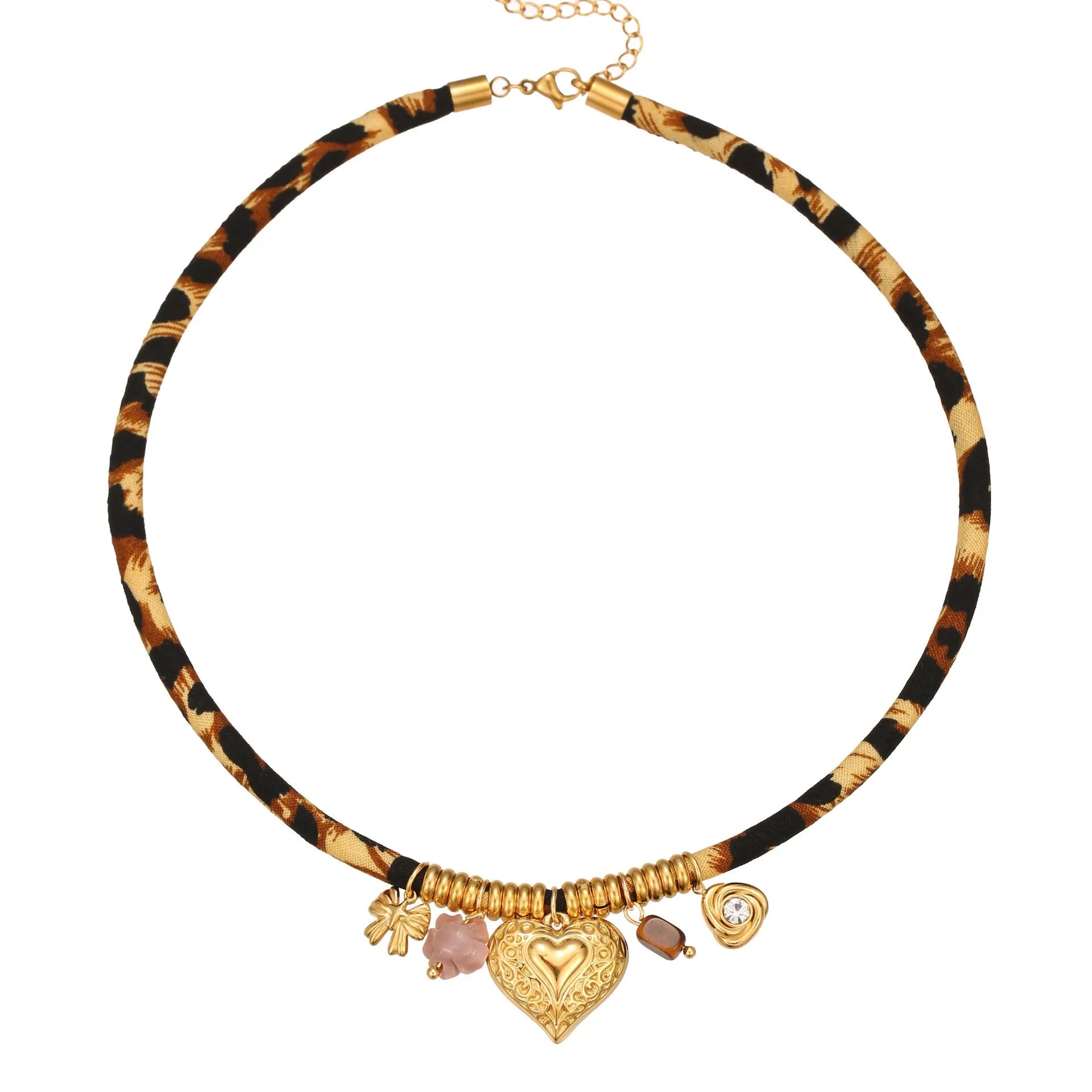 Women's stainless steel necklace with geometric leopard pendant on adjustable 41-50cm chain