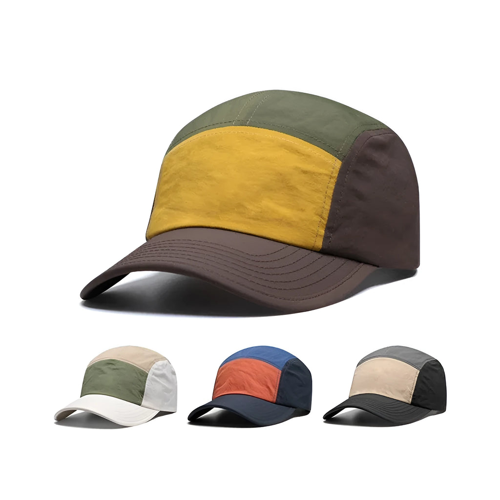 Men's quick-drying baseball cap in khaki, army green, orange, and yellow colours with curved brim