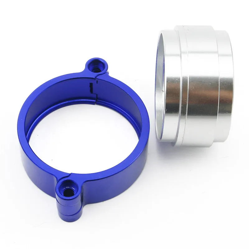 Aluminium exhaust clamp for car modifications in black, blue, or red colours