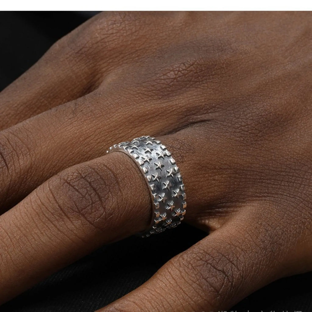 925 silver geometric five-pointed star ring with adjustable opening for men and women