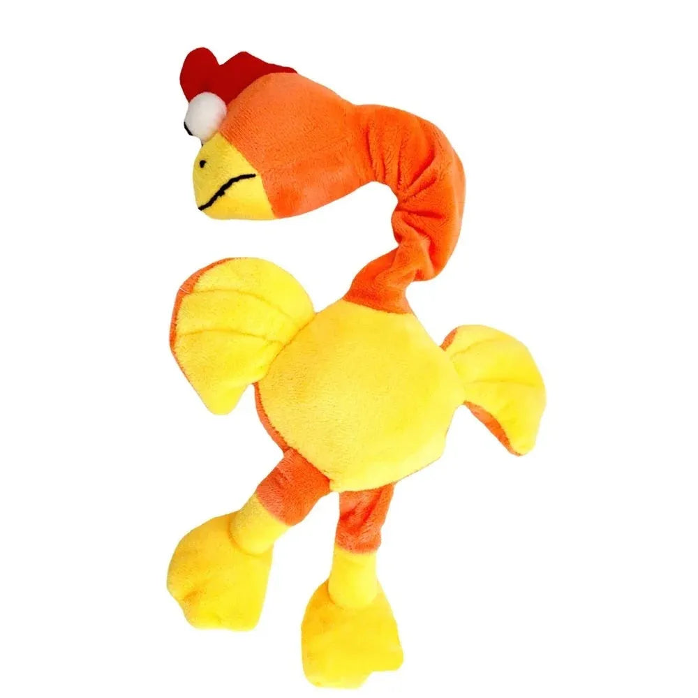 Screaming chicken sound squeaky dog chew toy in black, green, or orange.