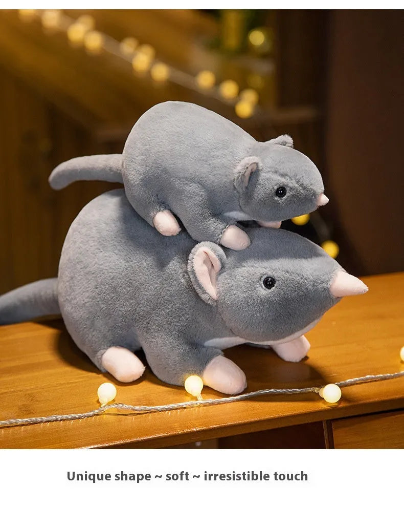 Cartoon mouse plush toy in three sizes: small 32cm, medium 50cm, and large 100cm.