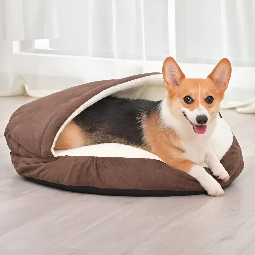 Brown cloth dog kennel with removable washable cover for small to medium dogs