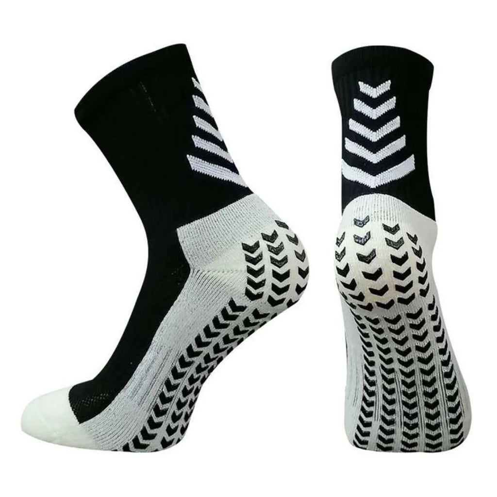 Men's mid-calf athletic socks with geometric patterns and non-slip silicone grip in multiple colour options