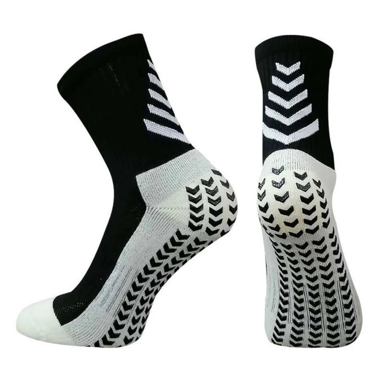 Men's mid-calf athletic socks with geometric patterns and non-slip silicone grip in multiple colour options