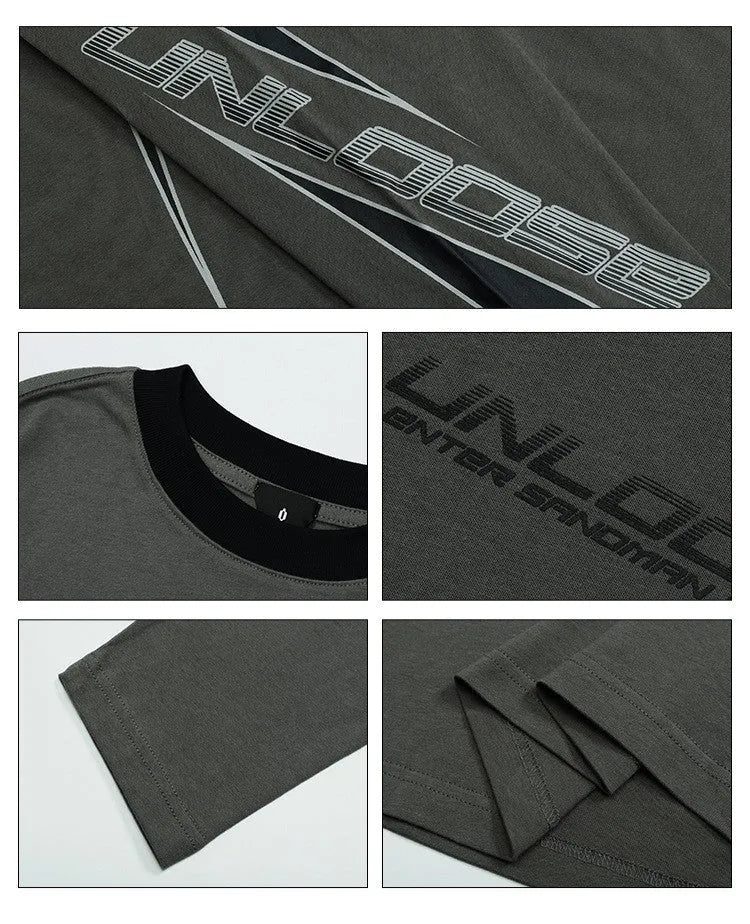 Men's grey cotton drop shoulder sweatshirt with loose fit and letter pattern