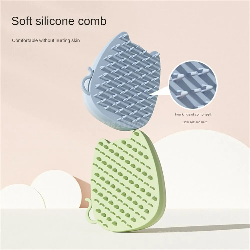 Brown blue green sponge silicone pet grooming comb for cats and dogs measuring 11.5 by 10 centimetres