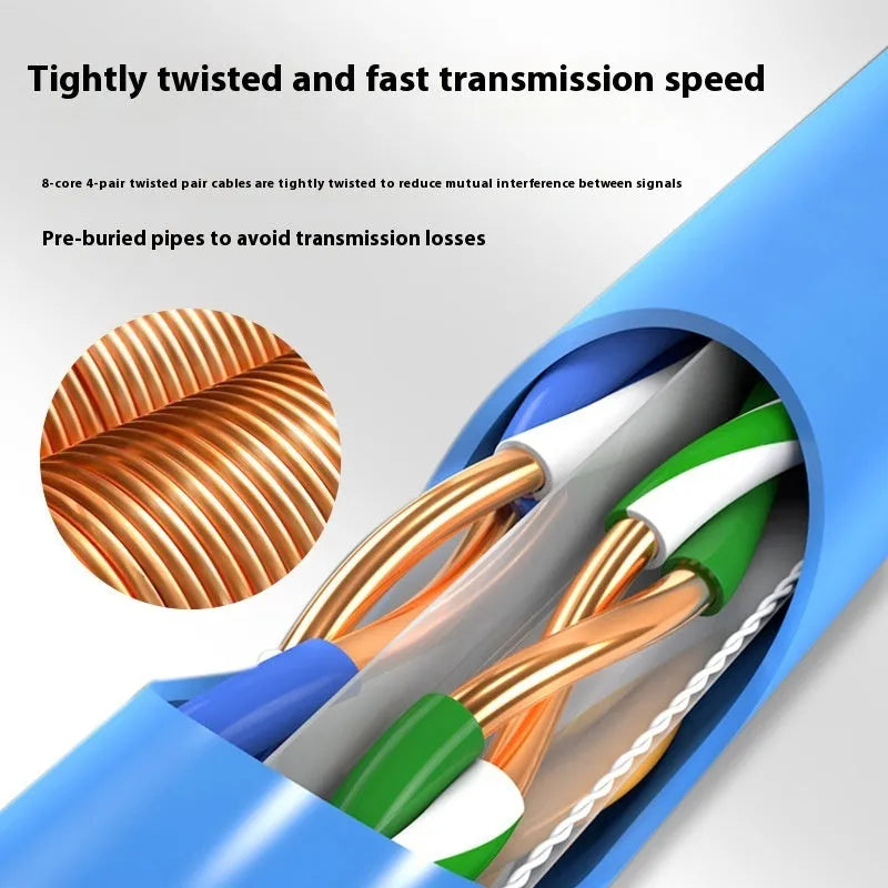 305 metre box of blue Cat6 oxygen-free copper network cable with gigabit and 10GB/S speed labelling