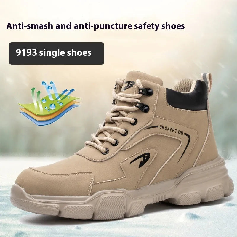 Labour protection shoes with leather upper and rubber sole in multiple colour options