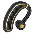 Wireless sports earphones with IPX5 sweatproof rating showing colour options: black gold, black silver, box, white gold