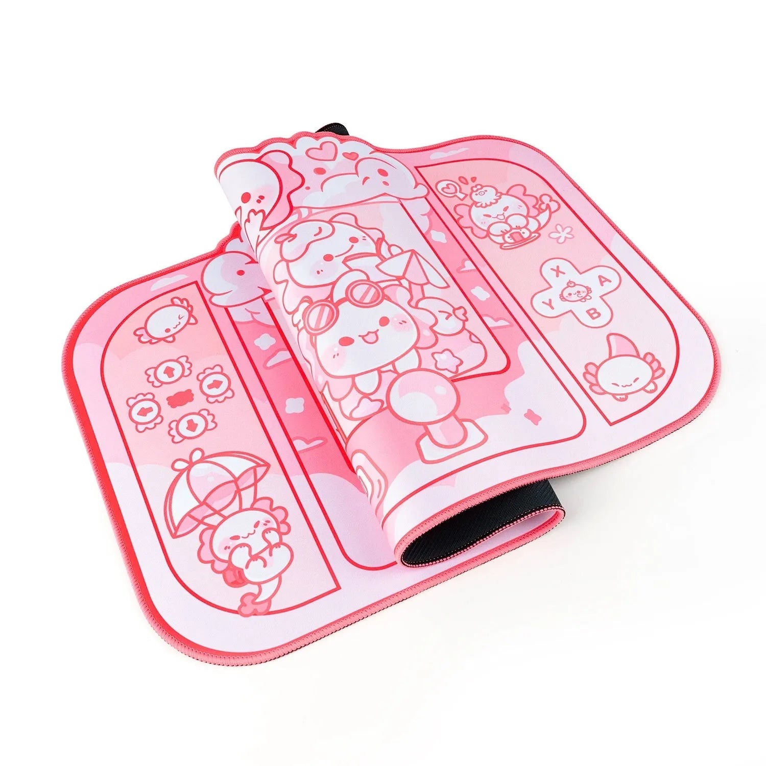 Large rectangular mouse pad with hexagonal crane machine anime design and wrist strap