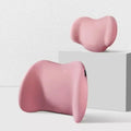 Memory cotton car headrest and back cushion set in black, green, grey, or pink colours.