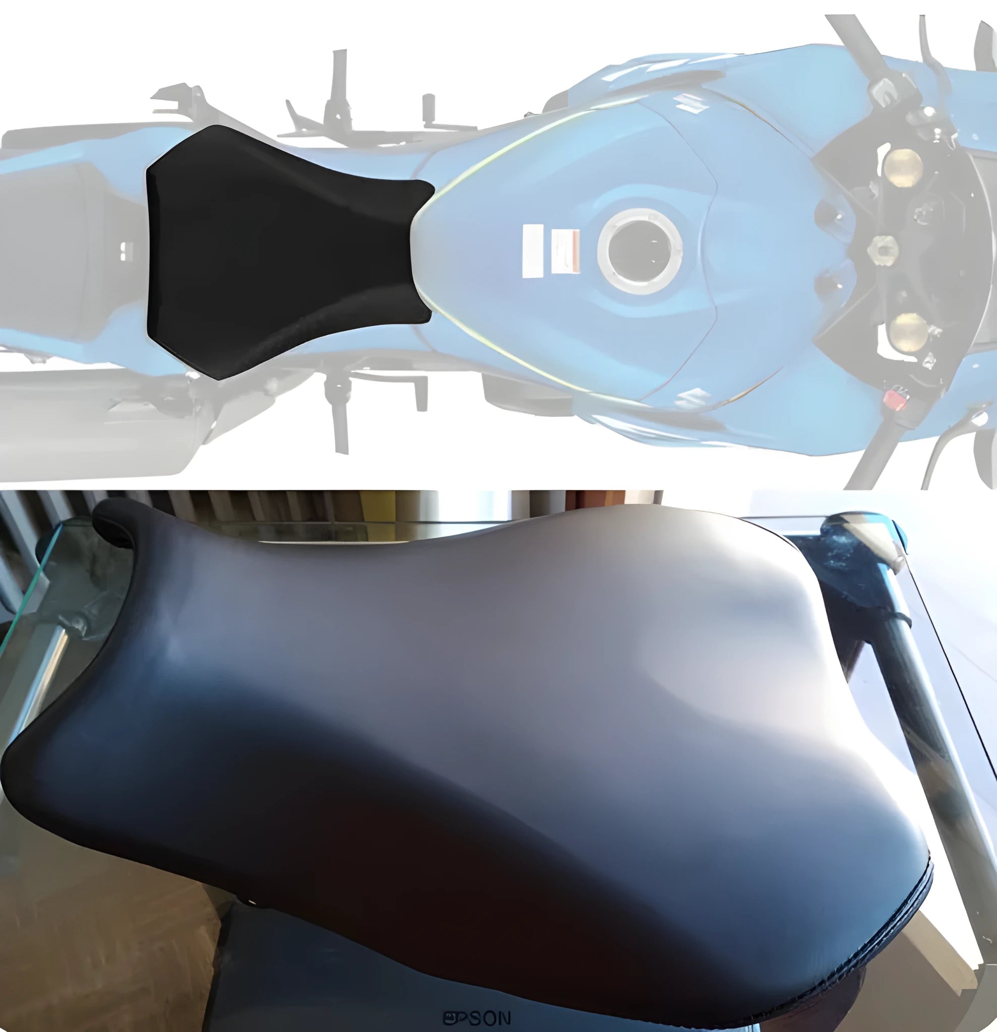 Suzuki GSXR1000 motorcycle front and rear seat covers made of black PU material