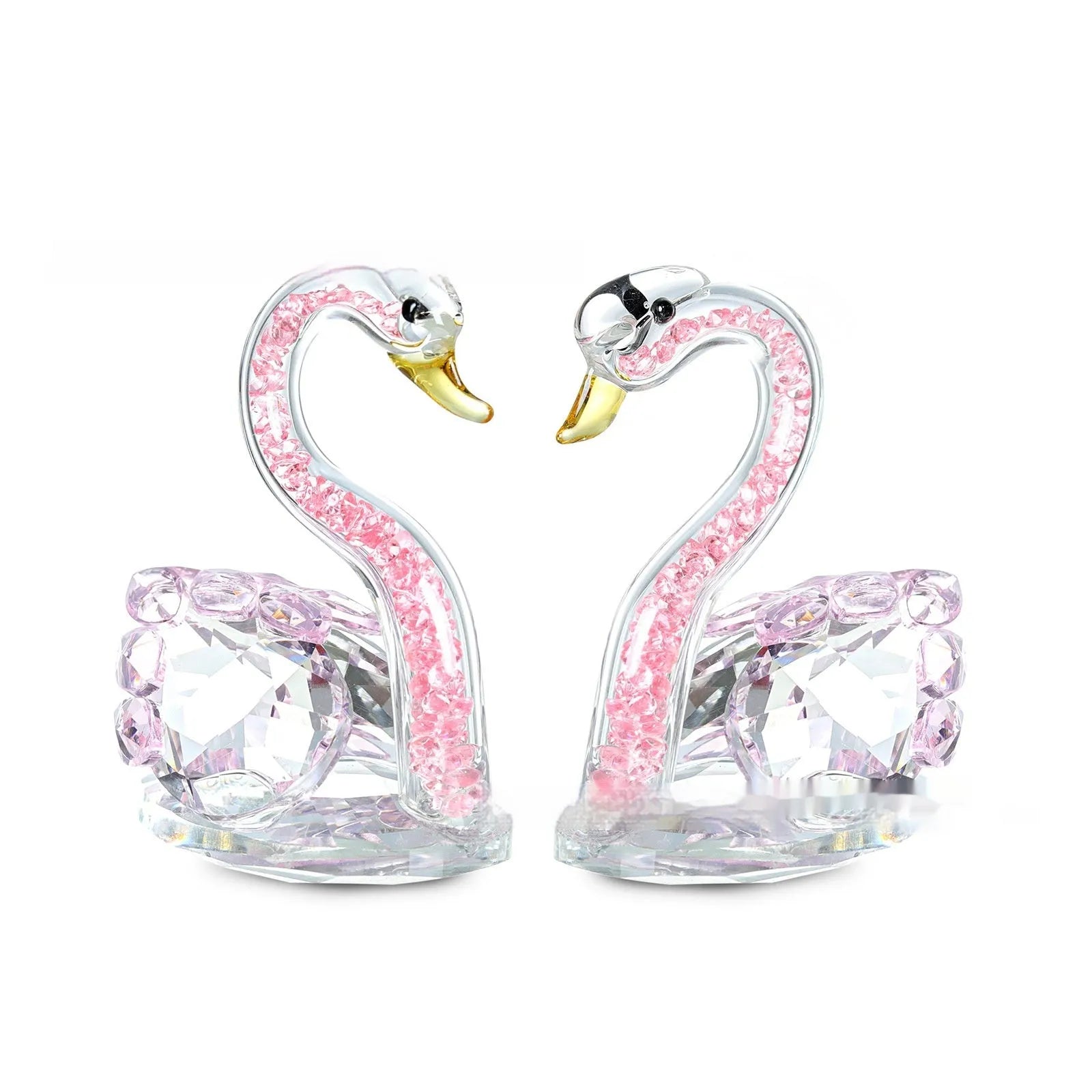 White crystal swan ornament in modern style with solid head or empty pipe construction options