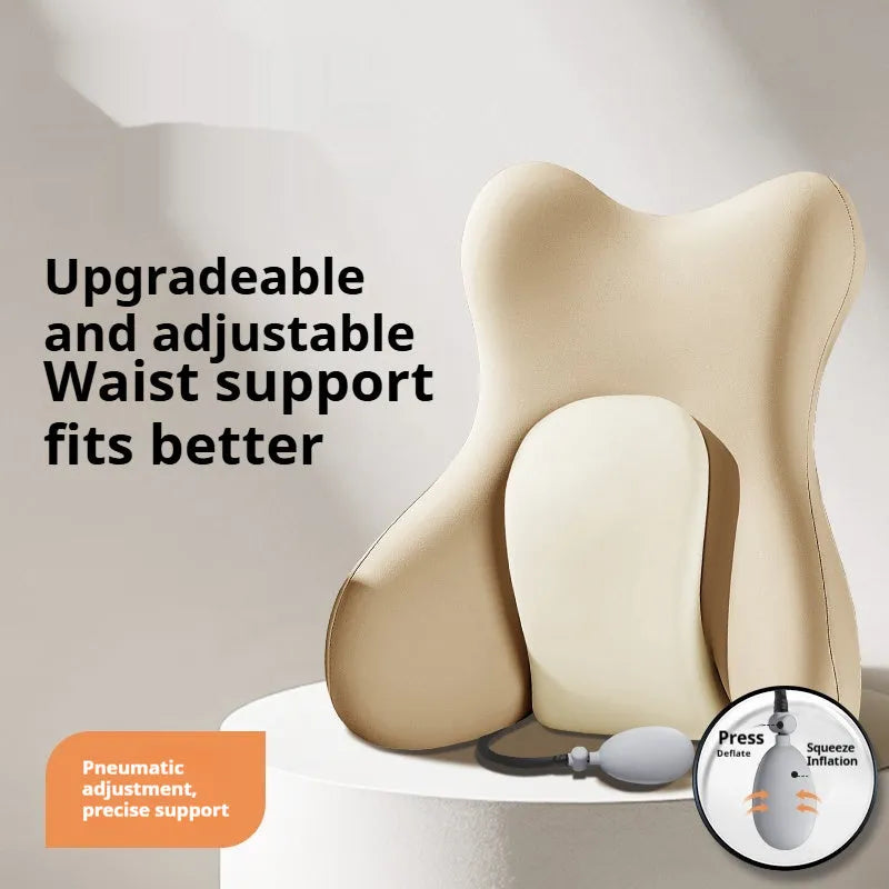 Brown ergonomic memory foam backrest waist pillow with removable cover for lumbar support.