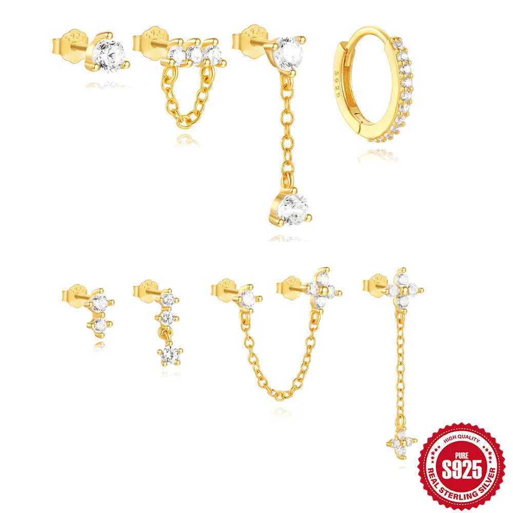 S925 sterling silver clover petal earrings with geometric design and gold tone electroplated finish