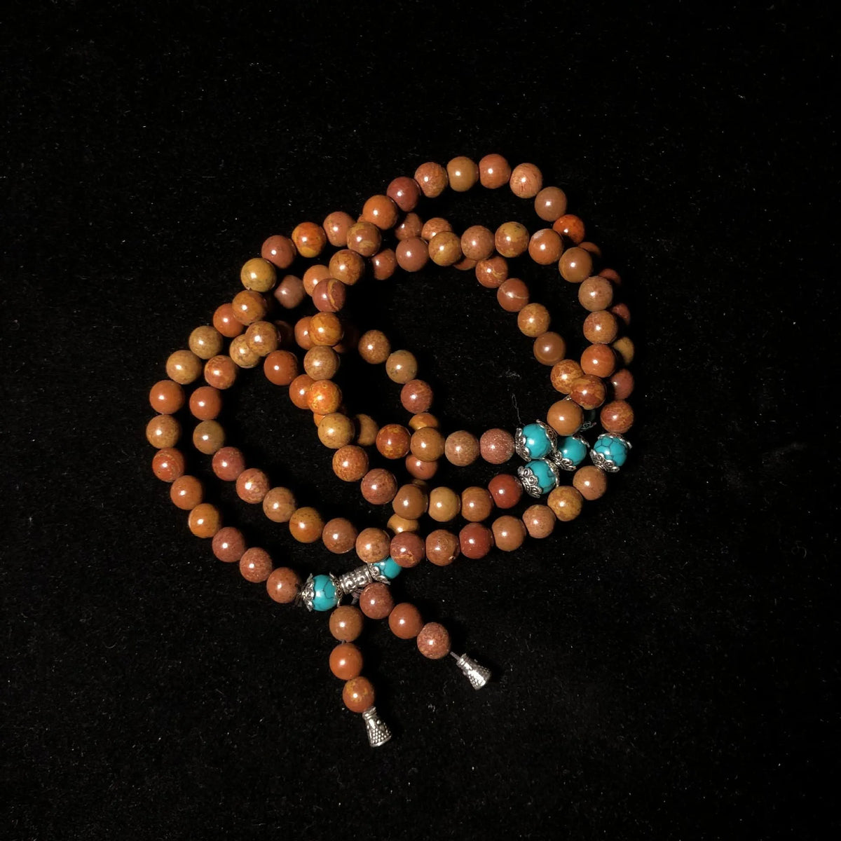 108-bead geometric stone bracelet with hand-polished Lvzhu finish, 5-6mm bead diameter
