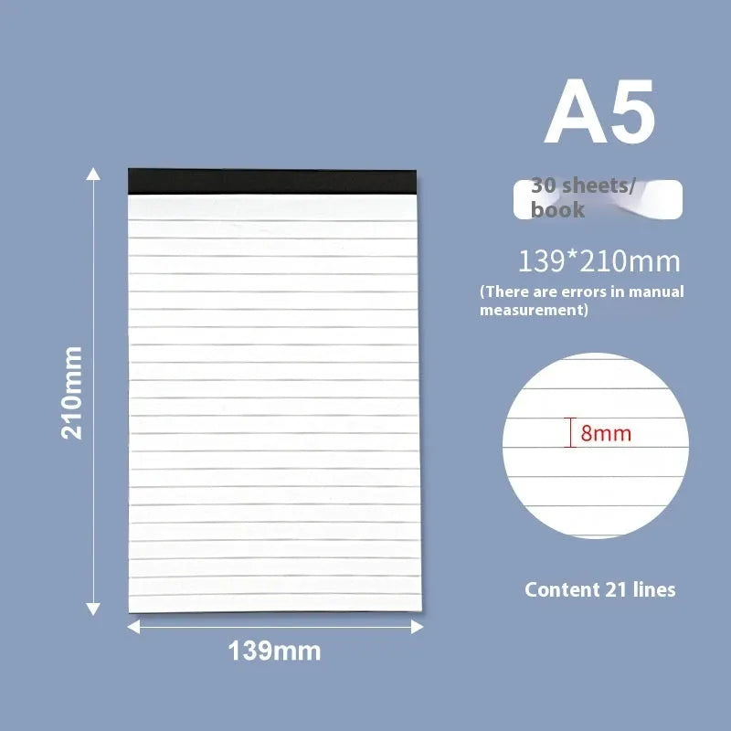 A4 tearable note pad with wireless adhesive binding showing grid and lined format options