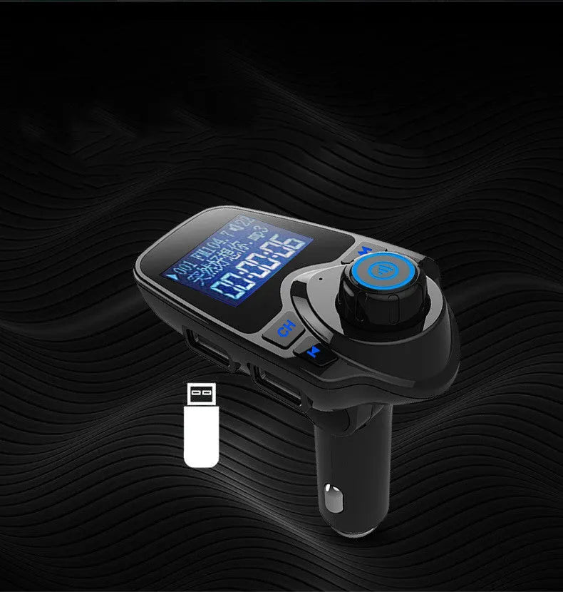 Black car Bluetooth FM transmitter hands-free device with USB port and TF card slot