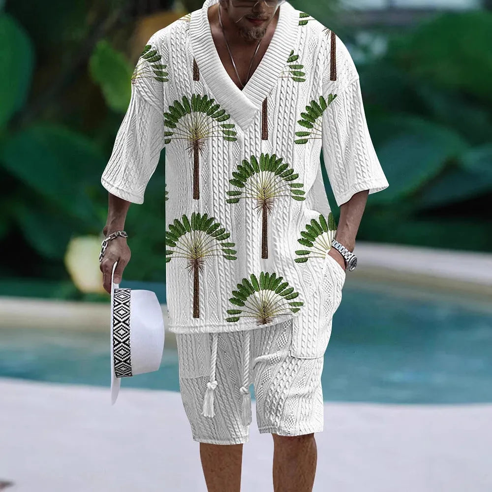 Loose casual short sleeve suit set in polyester with matching top and shorts
