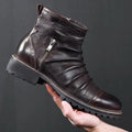 Men's black leather-look cowboy boots with side zipper and round toe