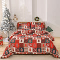 Christmas red plaid patterned quilt cover and pillowcases bedding set on a bed.