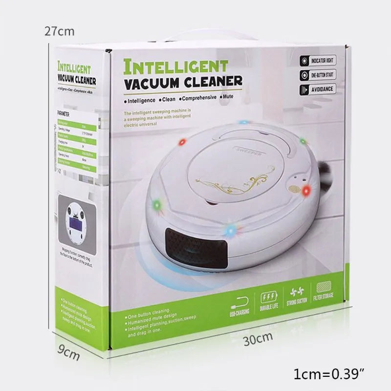 Blue smart robot vacuum cleaner on a wooden floor, showing its dust box and cleaning brush.