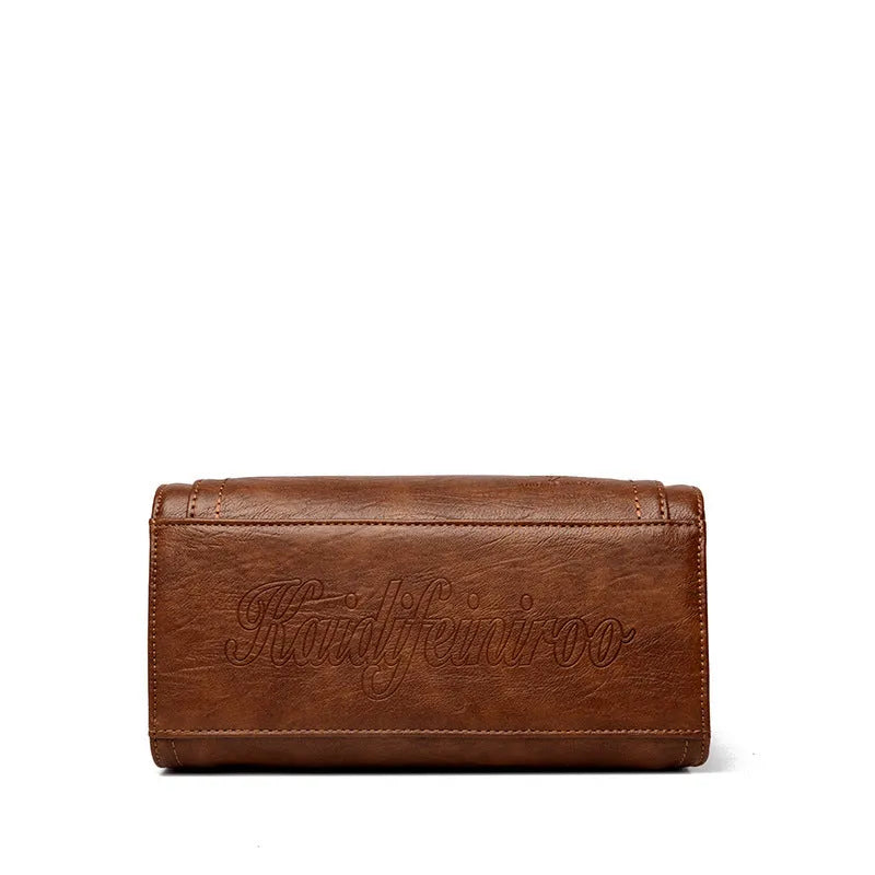 Soft PU leather women's crossbody bag in a retro horizontal square shape, shown in various colours.