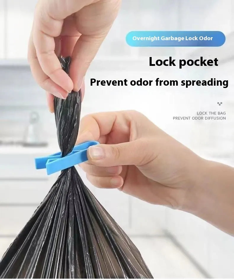 A white PP plastic non-slip clip designed to secure a garbage bag to the side of a trash can.