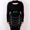 Black PU leather waist chain with bandage binding design and metallic ornament detail