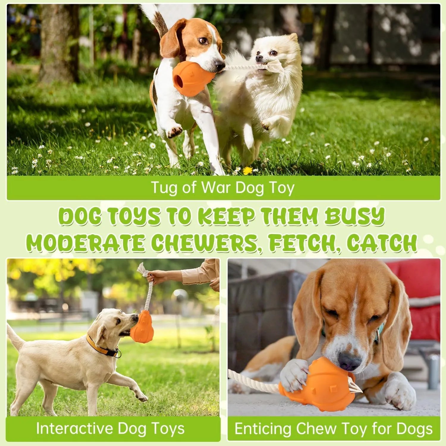 A natural rubber stuffable dog toy for small to medium breeds, shown with a hollow centre for treats.