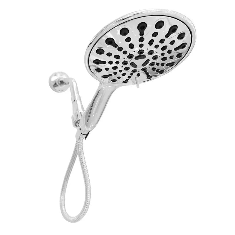 Six-function handheld shower head with 6-inch face and electroplated finish