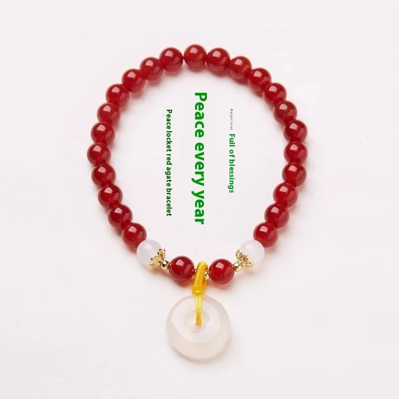 Handmade Chinese style bracelet with safety buckle closure showing 6mm natural stone beads
