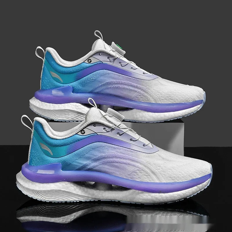 Men's high-top popcorn style running shoes in mesh material with buckle fastening and composite sole