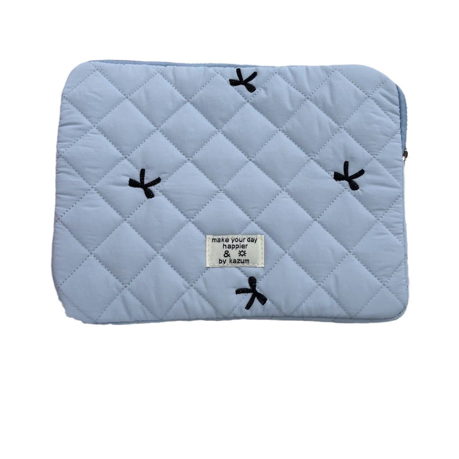 Laptop storage bag with rhombus embroidered bow decoration in nylon material showing colour options