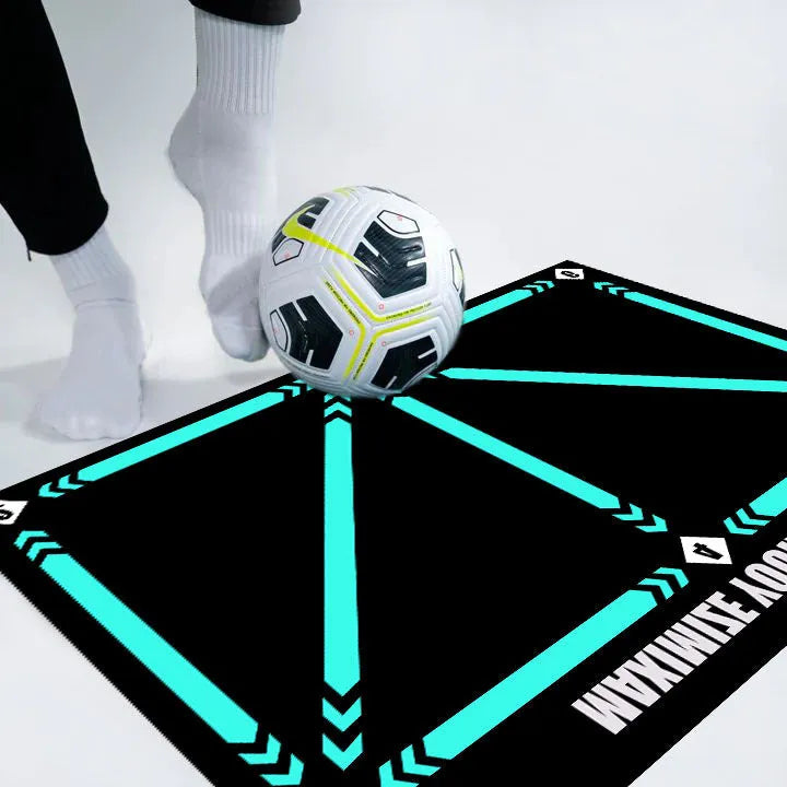 Black football training mat measuring 60cm by 90cm with non-slip surface for sports practice