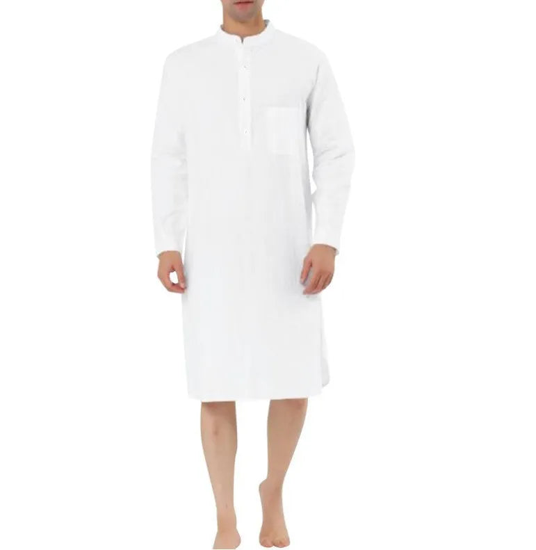 Men's cotton shirt robe in various colours shown with shirt-style front
