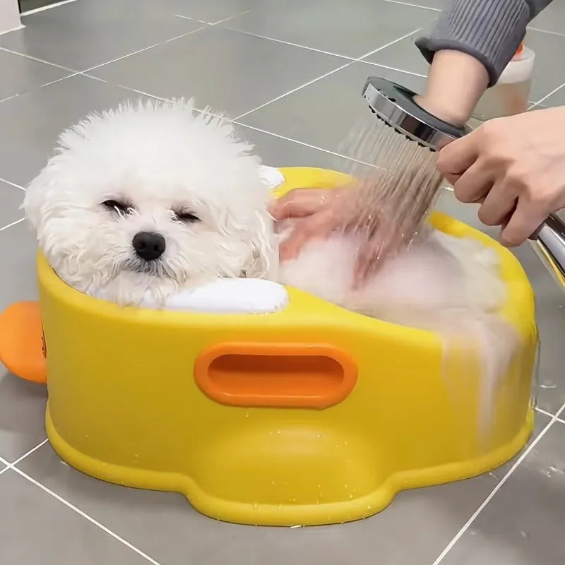 PVC duck-shaped bathtub for dogs and cats in blue, pink or yellow colours