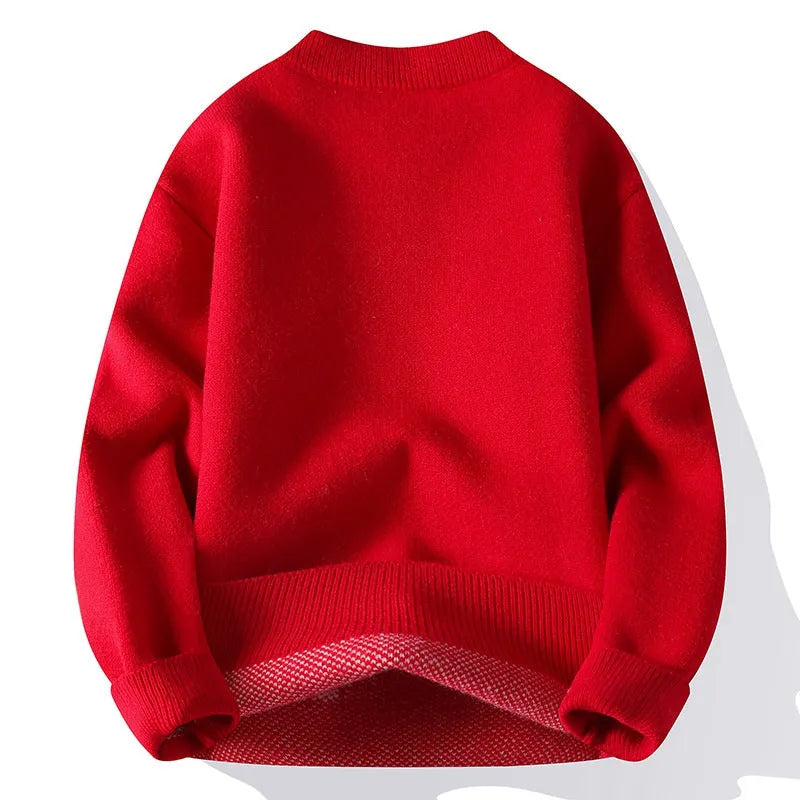 Men's loose long sleeve knitted pullover jumper in ribbed style, shown in a selection of colours.