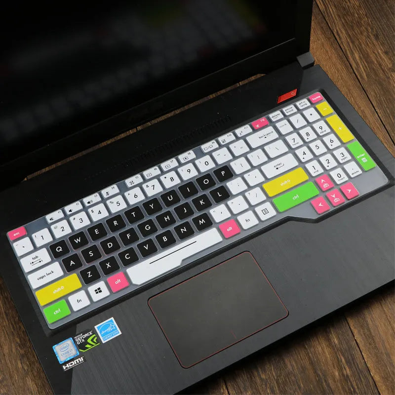 ASUS Flight laptop keyboard protective film cover shown in a translucent colour option on a laptop.