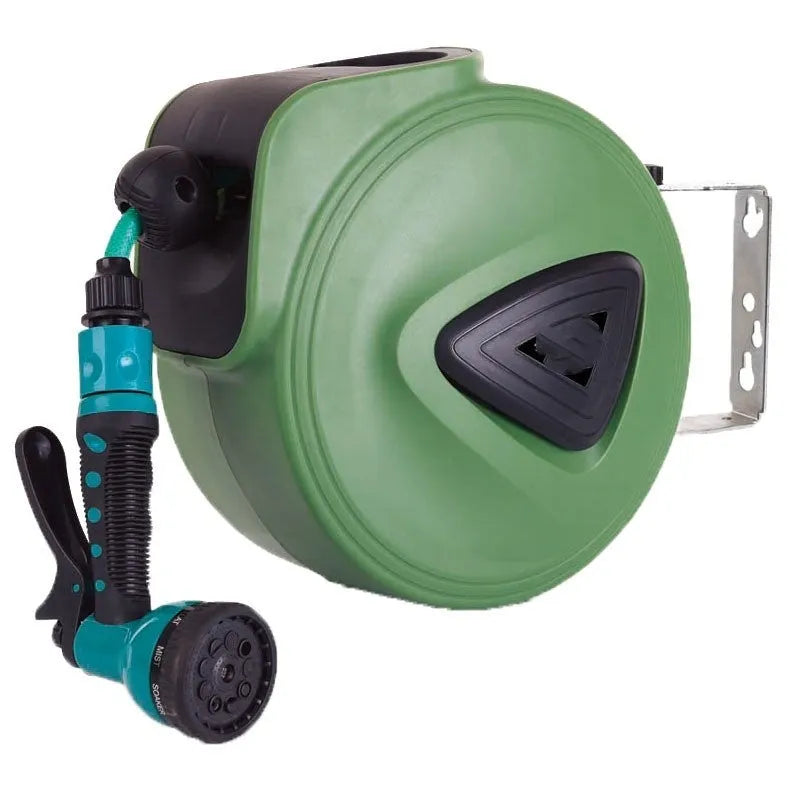 Automatic retractable hose reel with 10 metre PVC water pipe in compact 30.5 cm water drum for car washing