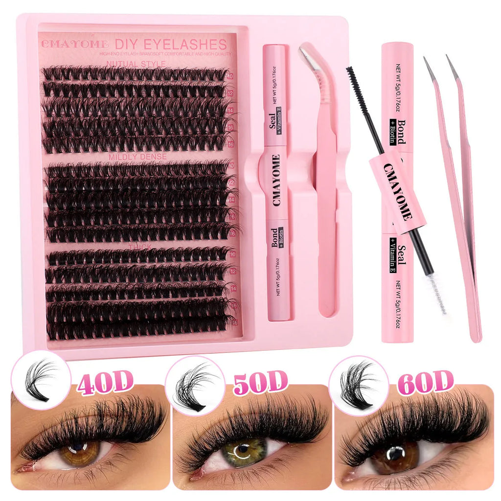DIY false eyelashes extension kit with eyelash tweezers and chemical fibre false lashes