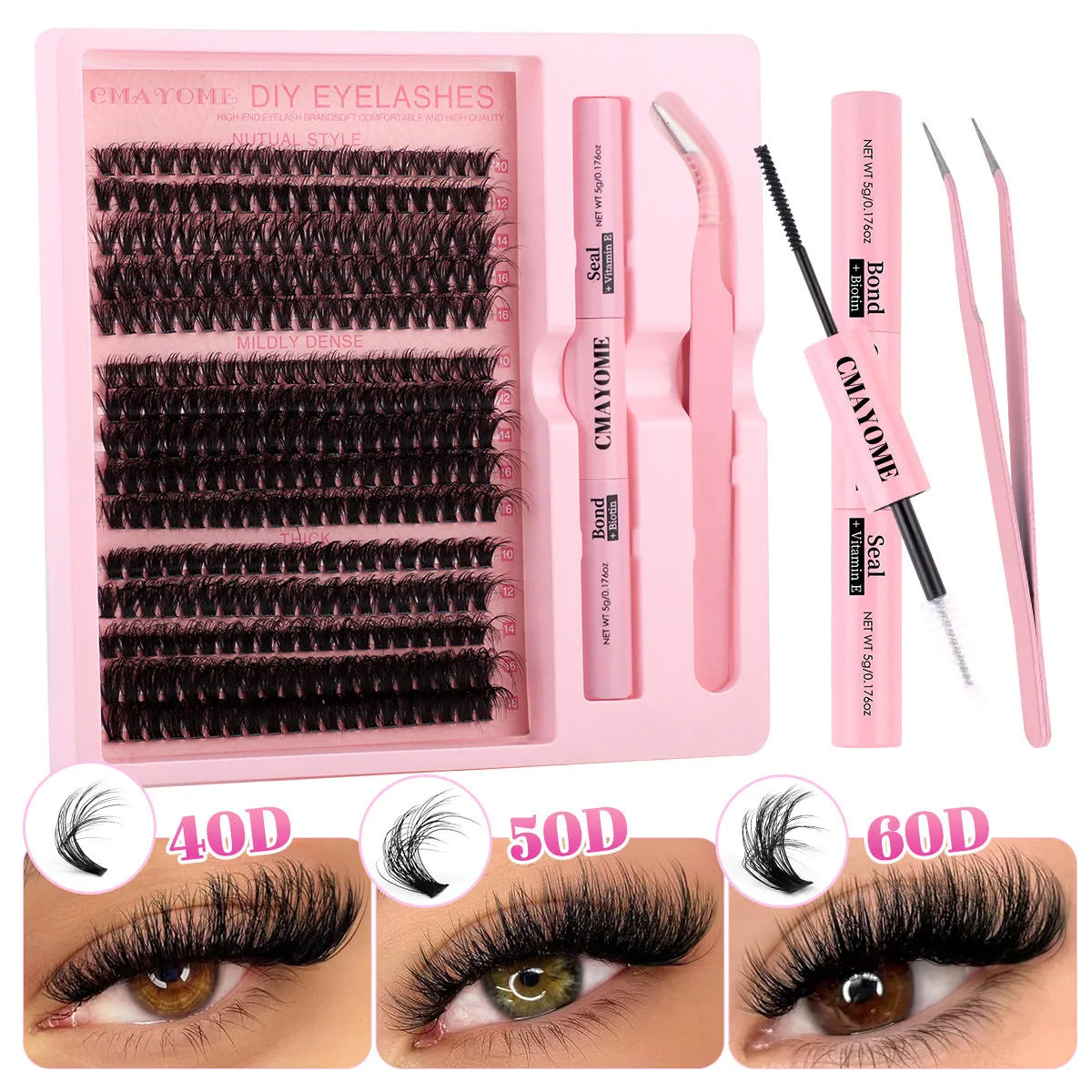 DIY false eyelashes extension kit with eyelash tweezers and chemical fibre false lashes