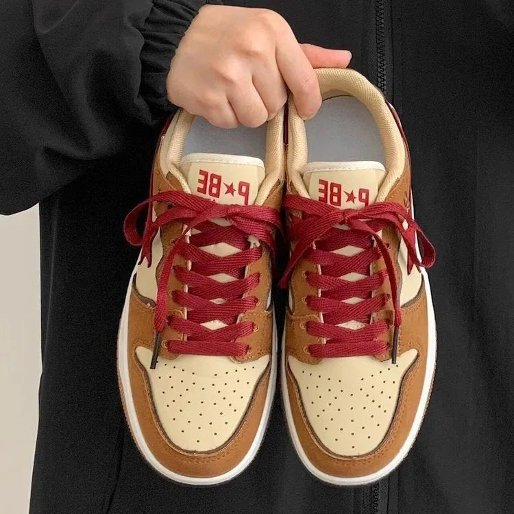 Brown women's platform sneakers with sequins and lace-up closure