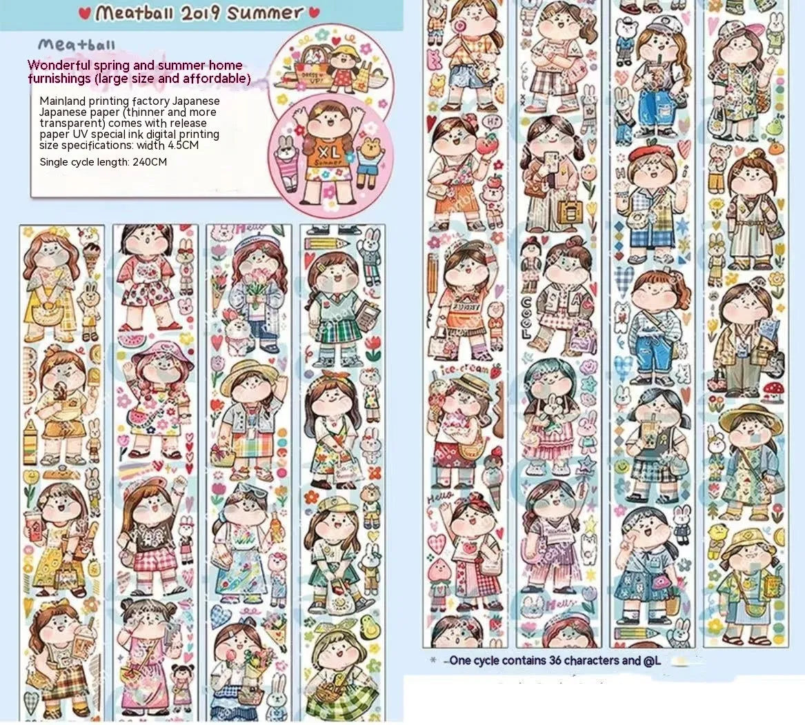 Cute cartoon character sticker on Japanese paper for haemorrhoid tape packaging decoration.