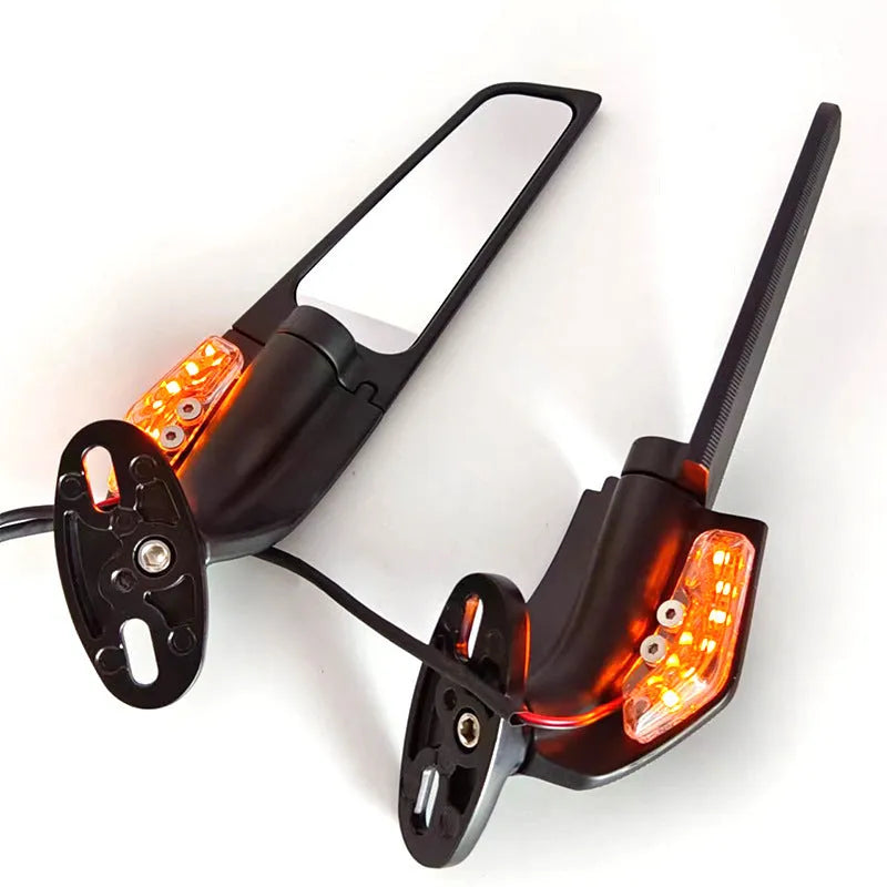 Pair of yellow-light motorcycle spoiler rearview mirrors with convex glass lenses and aluminium alloy bodies