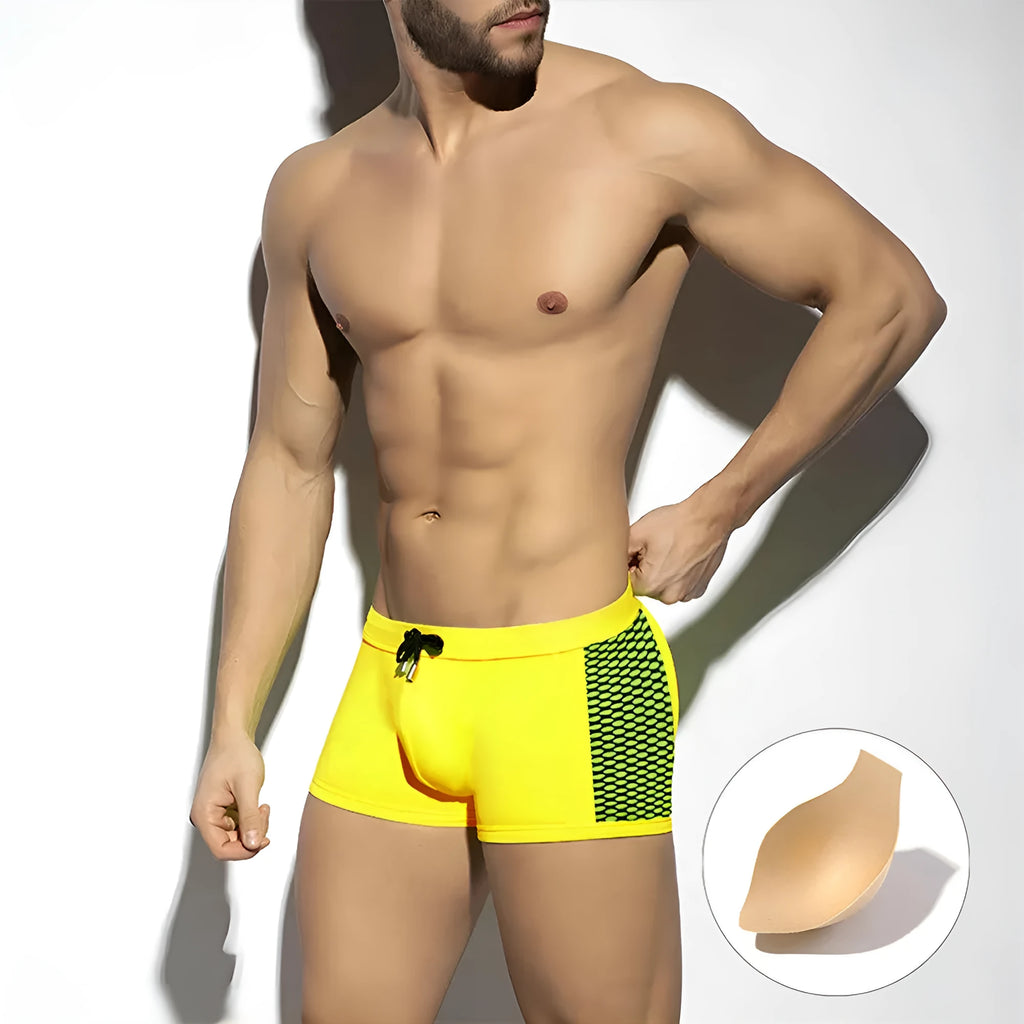 Men's polka dot print swimming trunks with quick-dry nylon fabric and polyester lining