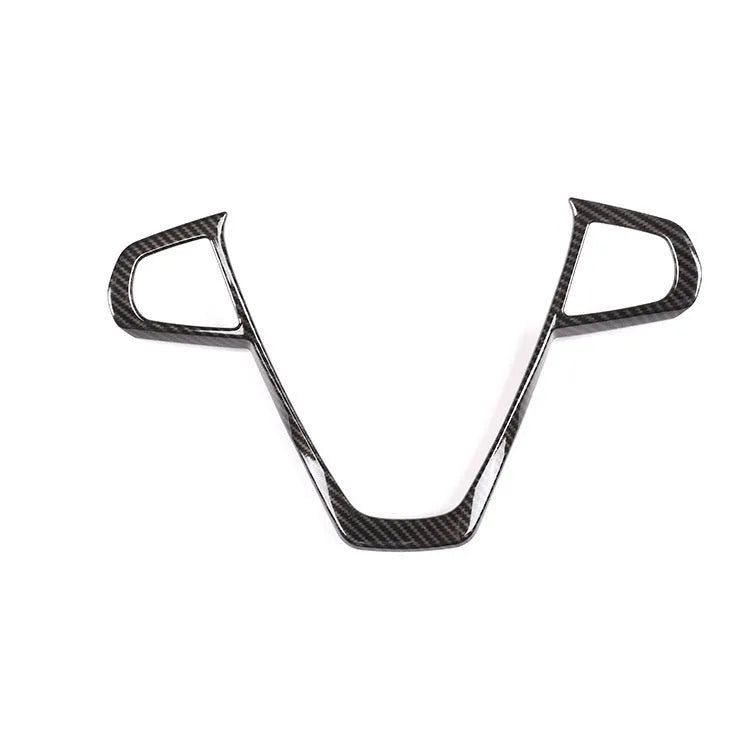 Carbon fibre pattern decorative frame for BMW steering wheel button trim.