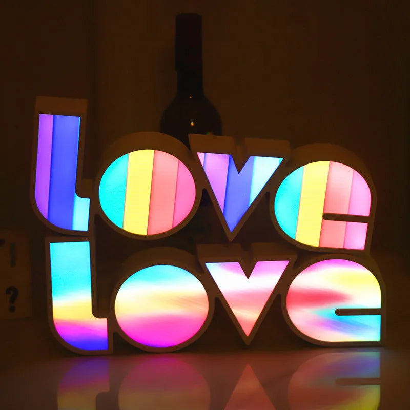 LED LOVE light decorative lamp with rainbow coloured lampshade