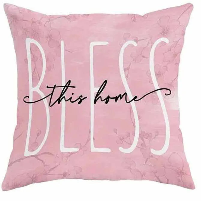Square cherry blossom letter cushion cover with short velvet fabric in spring colour options